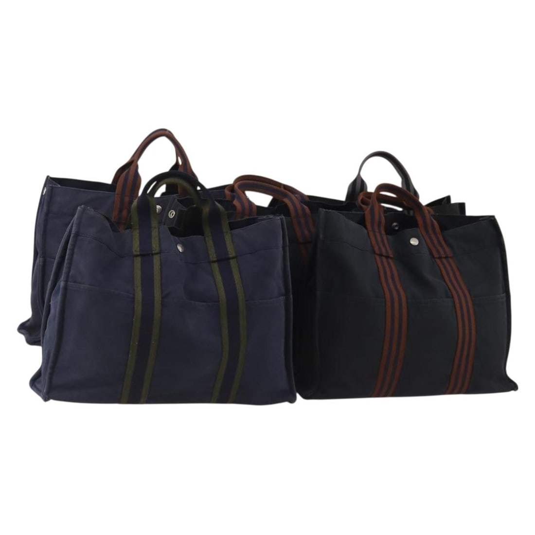 Set of 5 Hermes Fourre Tout MM canvas handbags navy black: Set of 5 Hermes Fourre Tout MM canvas handbags navy black Hermes Fourre Tout MM hand bag in navy and black canvas, made in France. This special set sale is offered as shown in the photo only, with no 
