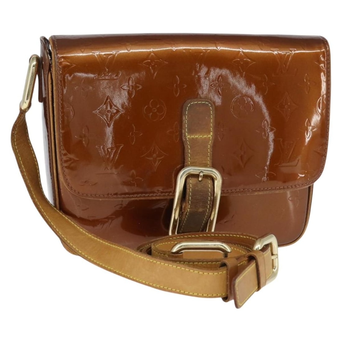 LOUIS VUITTON Monogram Vernis Christie GM Shoulder Bag Bronze M91107 Auth (1 of 18)