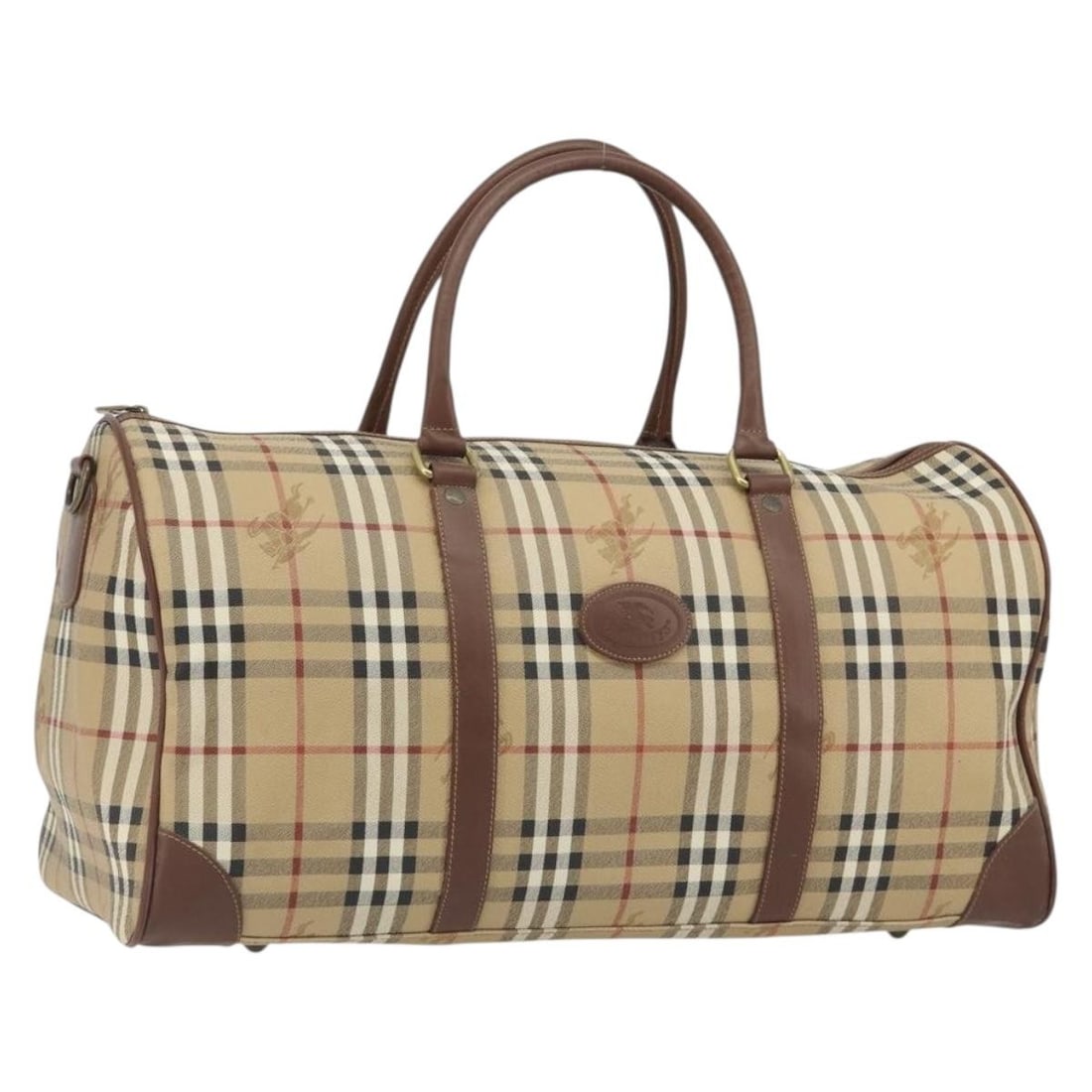 Burberrys Nova Check PVC Leather Boston Bag Beige Gold: Burberrys Nova Check PVC Leather Boston Bag Beige Gold A Burberrys Boston bag in beige and gold PVC leather, featuring the Nova Check pattern. Made in Italy, this bag measures approximately W52 cm x H