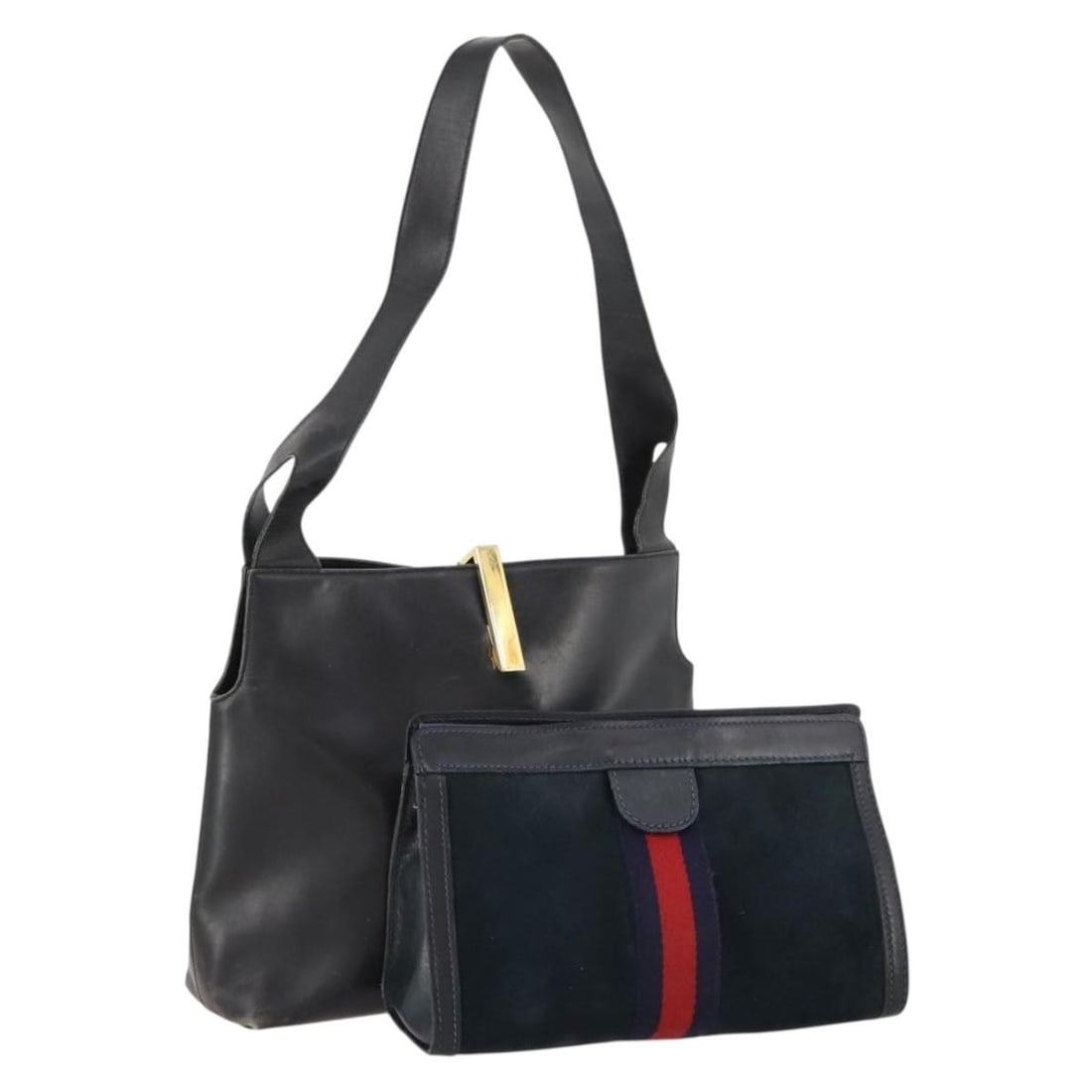 2 Piece Gucci Sherry Line Suede Leather Shoulder Bag Set: 2 Piece Gucci Sherry Line Suede Leather Shoulder Bag Set Gucci Sherry Line shoulder bag set in black, navy, and red leather, made in Italy. This women's shoulder bag set is offered as a special set sa