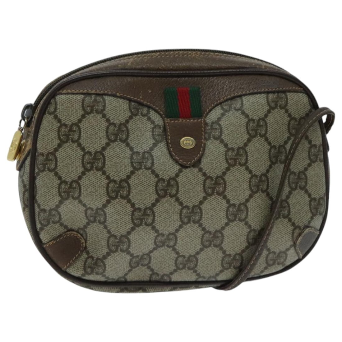 Beige GG Supreme Web Sherry Line Gucci Shoulder Bag PVC 156 02 066: Beige GG Supreme Web Sherry Line Gucci Shoulder Bag PVC 156 02 066 This is a Gucci GG Supreme Web Sherry Line shoulder bag crafted from beige PVC leather and GG canvas. The bag features a compact desi