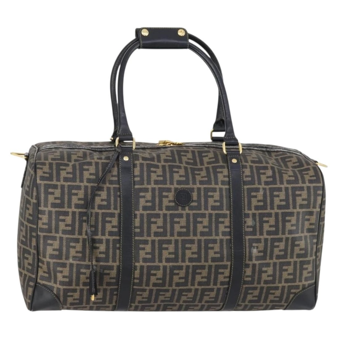 FENDI Zucca Canvas Boston Bag Black Brown PVC Authentic: FENDI Zucca Canvas Boston Bag Black Brown PVC Authentic Introducing the Fendi Zucca Canvas Boston Bag, a luxurious accessory crafted in Italy. This stylish bag features a blend of PVC leather and Zucc