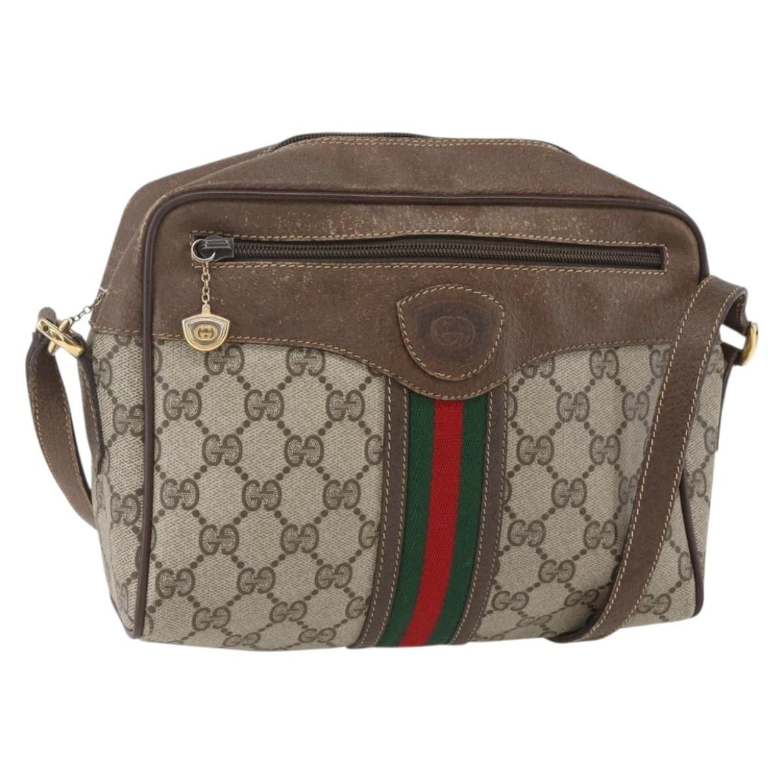 GG Supreme Sherry Line Beige Gold PVC Shoulder Bag by Gucci 00 156 0852: GG Supreme Sherry Line Beige Gold PVC Shoulder Bag by Gucci 00 156 0852 This is a Gucci GG Supreme Web Sherry Line shoulder bag crafted from beige and gold PVC leather with GG canvas accents. The bag 