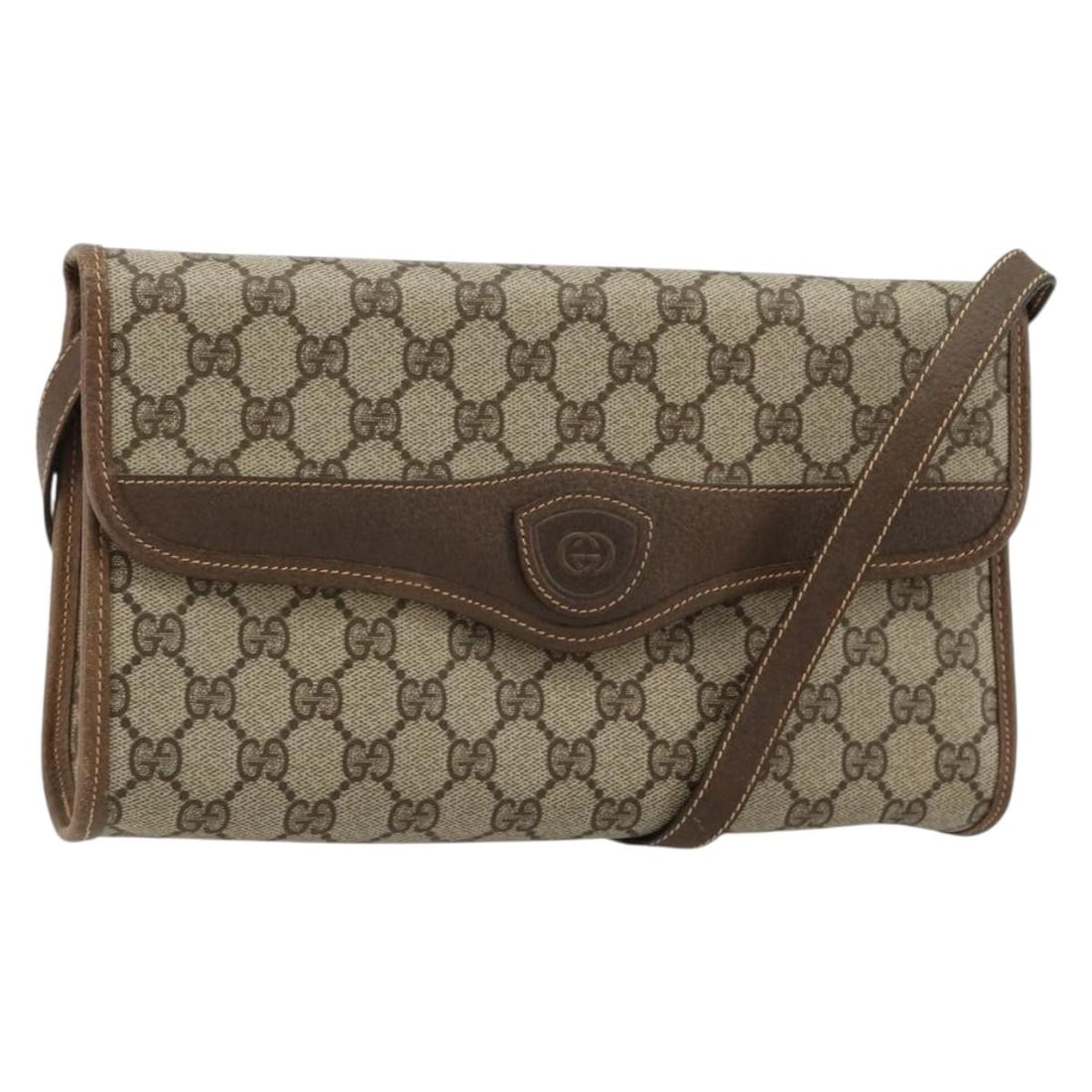 Gucci 004 161 0670 GG Supreme PVC Leather Shoulder Bag Beige Gold: Gucci 004 161 0670 GG Supreme PVC Leather Shoulder Bag Beige Gold Gucci GG Supreme shoulder bag in beige and gold PVC leather/GG canvas. This women's shoulder bag is made in Italy and features a compa