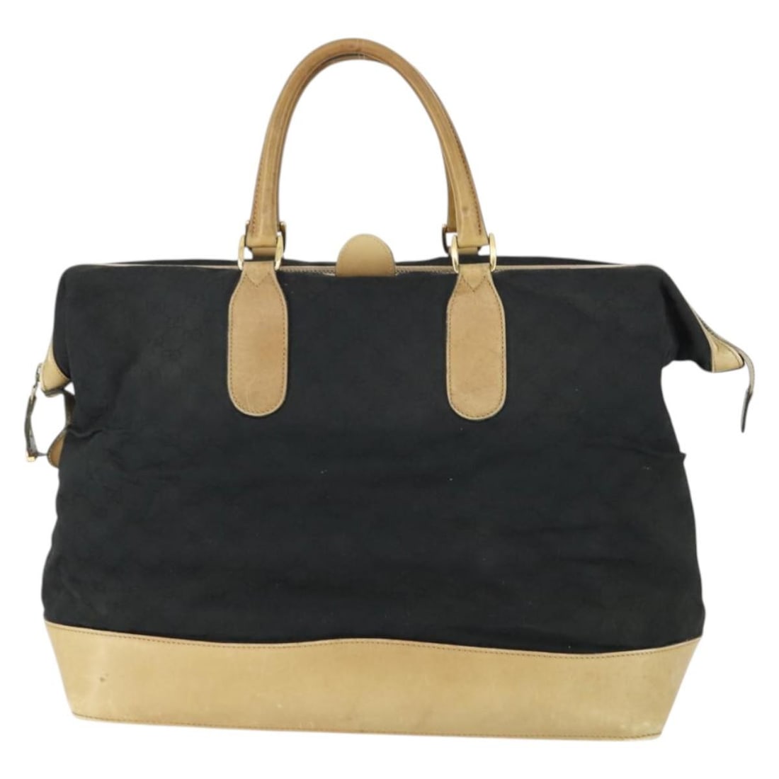 GUCCI 169500 Boston Bag in Black GG Canvas with Key Clochette: GUCCI 169500 Boston Bag in Black GG Canvas with Key Clochette Gucci Boston bag in GG Canvas with a black and gold exterior. It is a women's bag made in Italy and comes with key x2, clochette, and name
