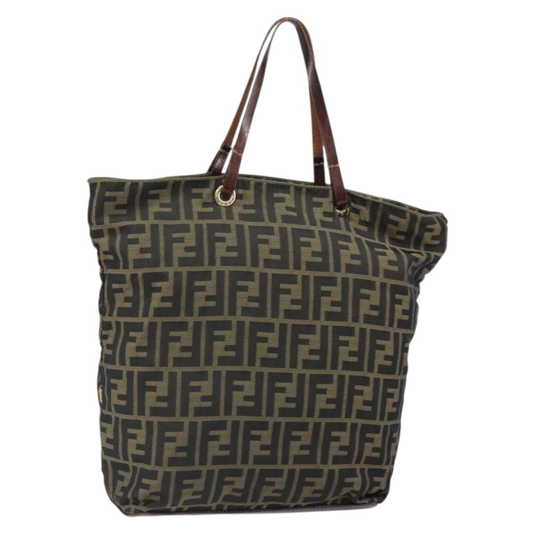 Fendi Brown Black Zucca Canvas Italian Handbag: Fendi Brown Black Zucca Canvas Italian Handbag This FENDI hand bag features the iconic brown and black Zucca canvas exterior. Made in Italy, the bag has an approximate height of 11.8 inches (30 cm), d