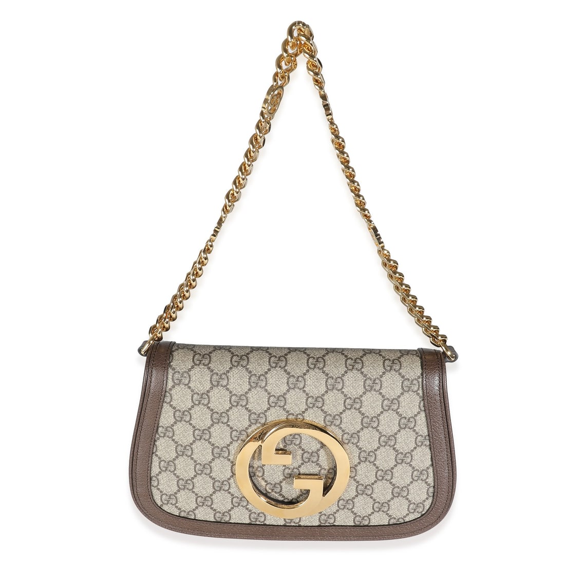 Gucci Blondie Shoulder Bag Beige GG Supreme Canvas with Strap: Gucci Blondie Shoulder Bag Beige GG Supreme Canvas with Strap A Gucci Blondie Shoulder Bag in beige and brown GG Supreme coated canvas, designed as a crossbody style with a magnetic closure. It featur