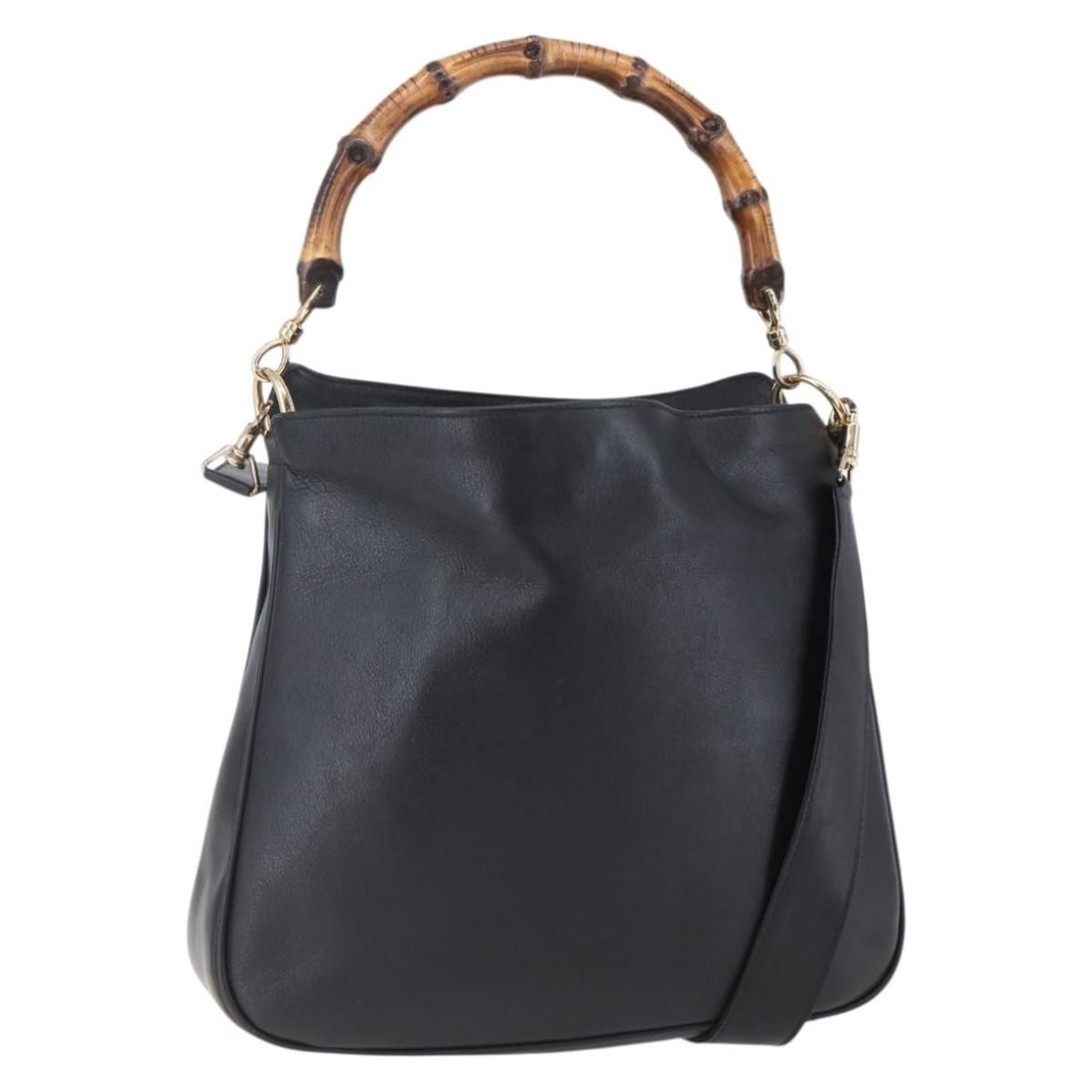 GUCCI Bamboo Leather Hand Bag Black Gold 001 1998 1638 Authentic: GUCCI Bamboo Leather Hand Bag Black Gold 001 1998 1638 Authentic This authentic GUCCI Bamboo Hand Bag combines elegance and functionality, featuring a striking blend of black leather and gold accents.