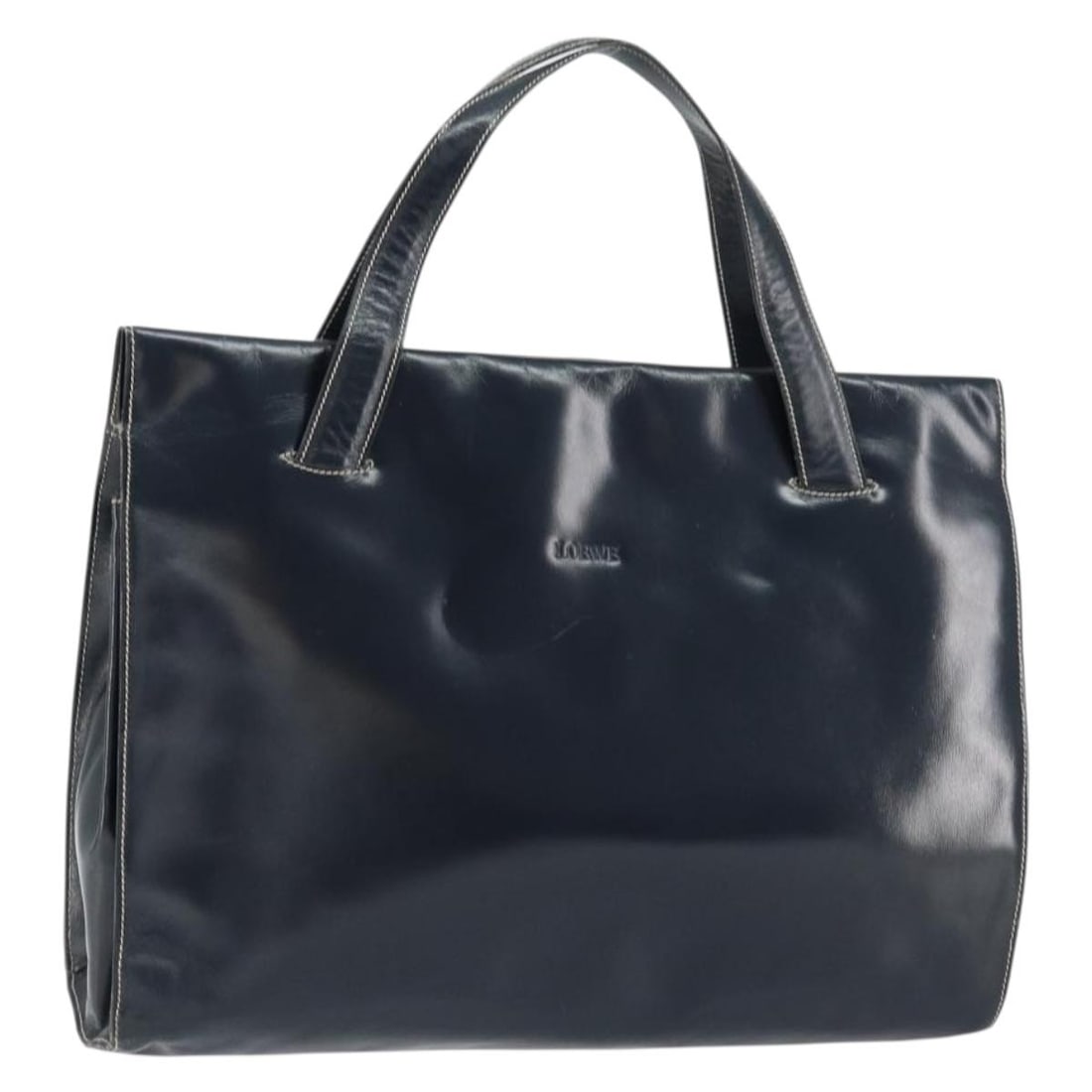 LOEWE Navy Gold Leather Hand Bag Spain: LOEWE Navy Gold Leather Hand Bag Spain This authentic LOEWE hand bag is crafted from premium leather in a striking navy and gold color combination. With approximate dimensions of 14.6 inches in