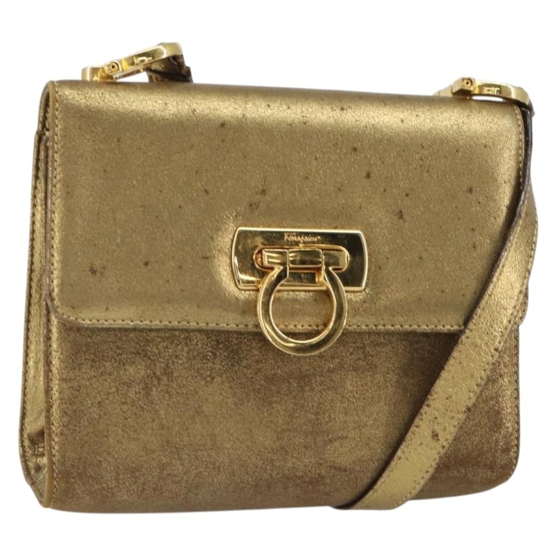 Leather Shoulder Bag Salvatore Ferragamo Gancini Gold Tone: Leather Shoulder Bag Salvatore Ferragamo Gancini Gold Tone Salvatore Ferragamo Gancini shoulder bag in leather with a gold tone finish. Made in Italy, this women's bag includes a shoulder strap and is