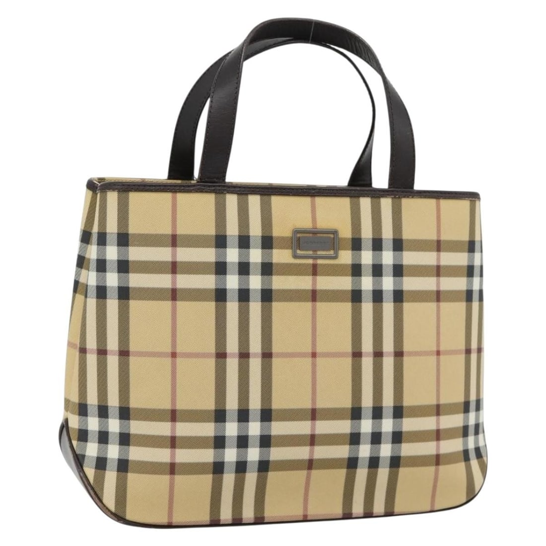 BURBERRY Beige PVC Leather Hand Bag Nova Check: BURBERRY Beige PVC Leather Hand Bag Nova Check Burberry Nova Check hand bag in beige PVC leather, made in Italy. This women's handbag features a handle drop of approximately 11 cm and measures