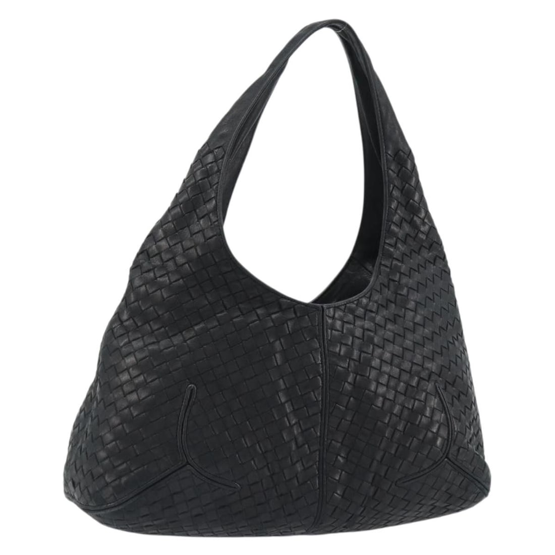 Bottega Veneta 145552 black leather intrecciato shoulder hobo bag: Bottega Veneta 145552 black leather intrecciato shoulder hobo bag Black leather shoulder bag in Bottega Veneta's Intrecciato style with a hobo silhouette. Made in Italy, this women's bag includes a mi