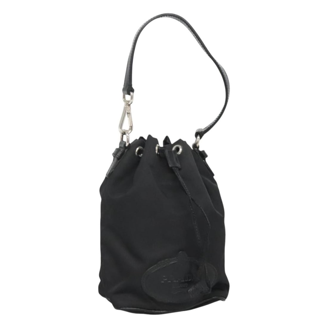 Black Nylon Pouch by Prada for Women Made in Italy: Black Nylon Pouch by Prada for Women Made in Italy This Prada hand pouch is crafted from black nylon and designed for women. Made in Italy, it features a compact, practical silhouette with approximate