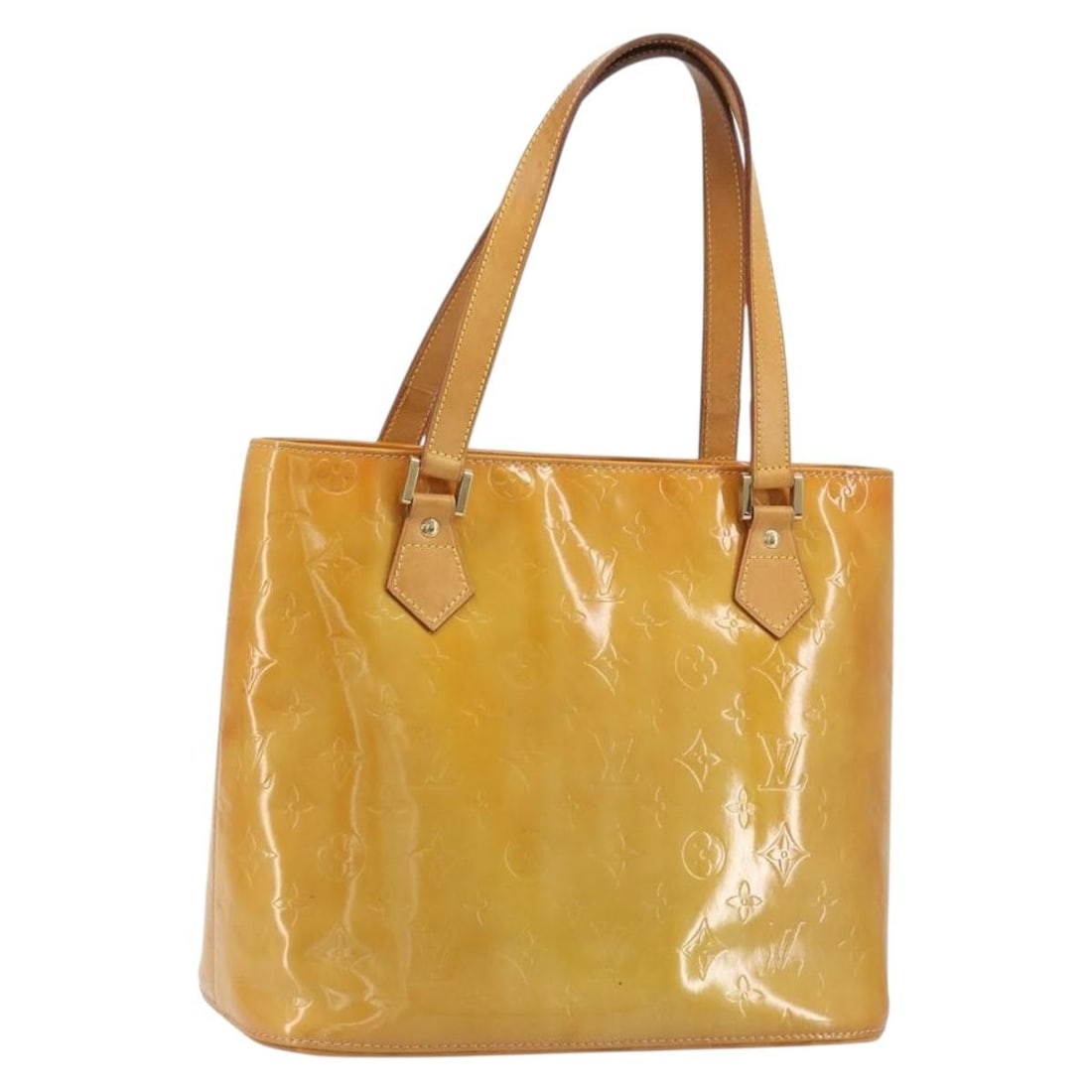 Louis Vuitton Houston Beige Vernis Patent Leather Handbag M91004: Louis Vuitton Houston Beige Vernis Patent Leather Handbag M91004 Louis Vuitton Monogram Vernis Houston handbag in beige patent leather. This pre-owned bag is made in Spain and features the Monogram Ve