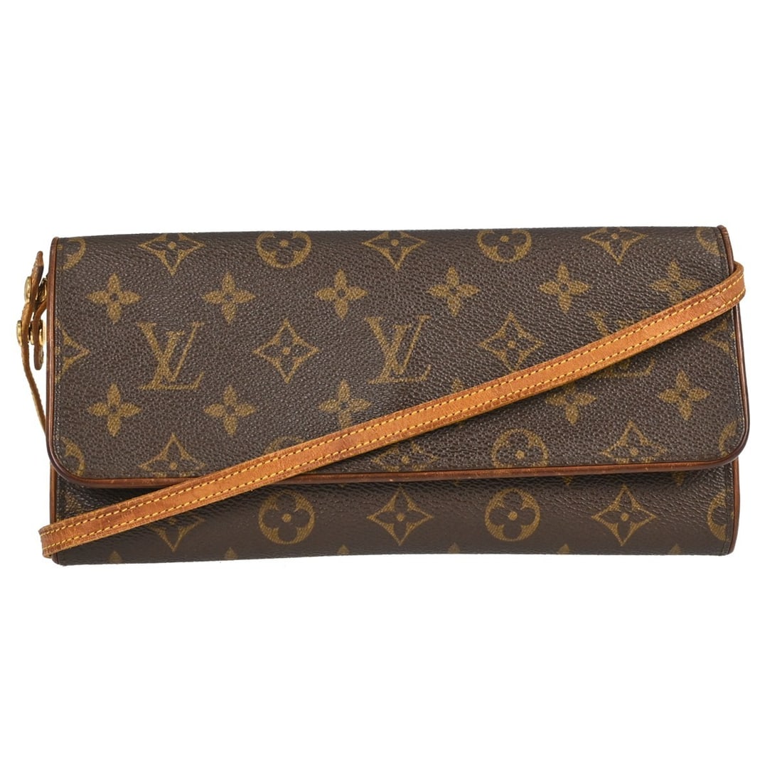 Louis Vuitton Pochette Twin GM Monogram Canvas Crossbody Purse M51852: Louis Vuitton Pochette Twin GM Monogram Canvas Crossbody Purse M51852 Vintage Louis Vuitton Pochette Twin GM crossbody bag in brown Monogram canvas and leather. This women's bag features a magnetic sn