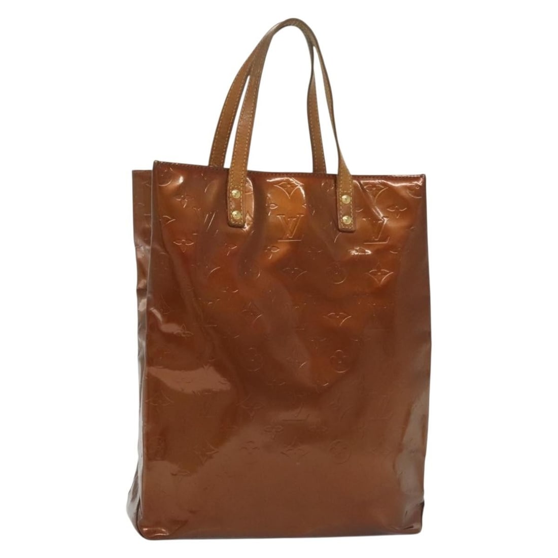 Louis Vuitton Monogram Vernis Reade MM Handbag Bronze Patent Leather M91143: Louis Vuitton Monogram Vernis Reade MM Handbag Bronze Patent Leather M91143 This LOUIS VUITTON Monogram Vernis Reade MM Hand Bag showcases a stunning bronze patent leather exterior, making it a stylis