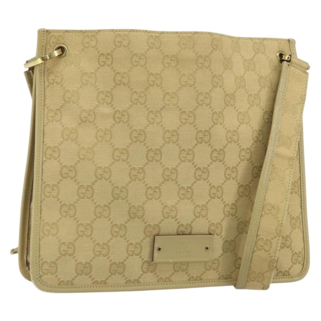 Gucci 91762 GG Canvas Shoulder Bag Beige Gold Tone Italy: Gucci 91762 GG Canvas Shoulder Bag Beige Gold Tone Italy A Gucci shoulder bag crafted in beige and gold GG canvas, made in Italy. It features a shoulder strap with an approximate drop of 48 to 51 cm. 