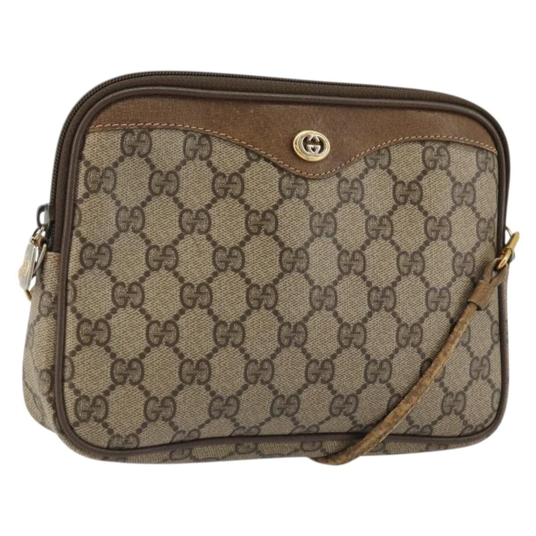 Gucci Beige Gold GG Canvas Shoulder Bag 97 02 068: Gucci Beige Gold GG Canvas Shoulder Bag 97 02 068 This GUCCI GG Supreme shoulder bag features the signature GG canvas in a beige and gold color combination. The bag is designed for women and includes 