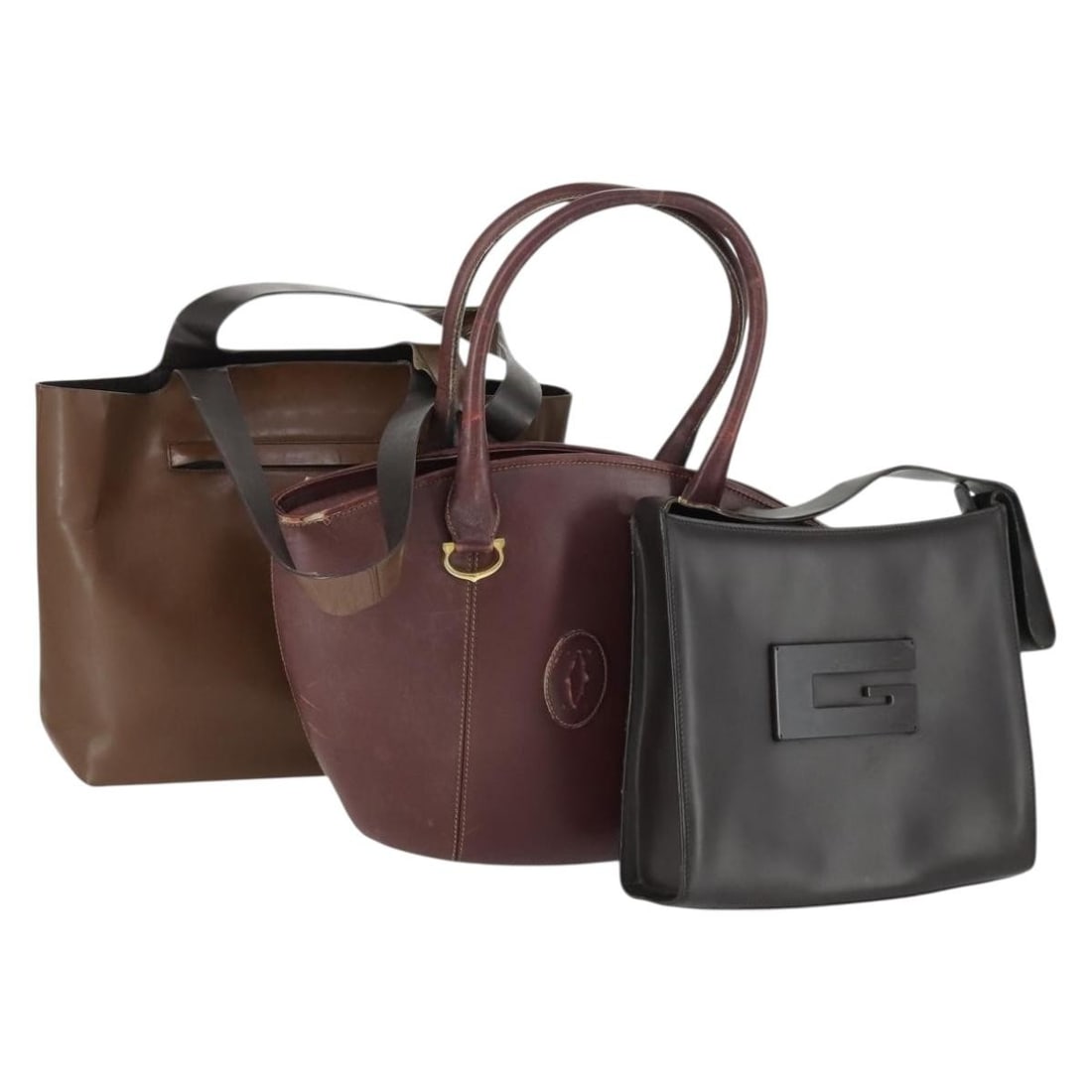 3 Prada Patent Leather Shoulder Bags Black Brown Bordeaux: 3 Prada Patent Leather Shoulder Bags Black Brown Bordeaux Set of three women's Prada shoulder bags in patent leather, presented in black, brown, and bordeaux. Made in Italy, this bundle includes a gua