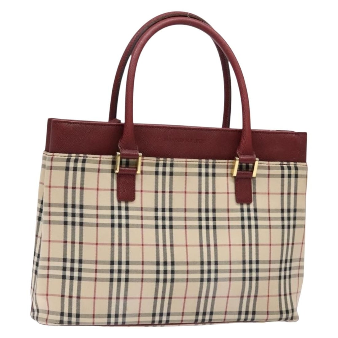 Burberry Canvas Hand Bag Beige Gold Nova Check: Burberry Canvas Hand Bag Beige Gold Nova Check Burberry Nova Check handbag in beige and gold, made of canvas. This used handbag measures approximately W31 cm x H21 cm x D7 cm, with a handle drop of ab