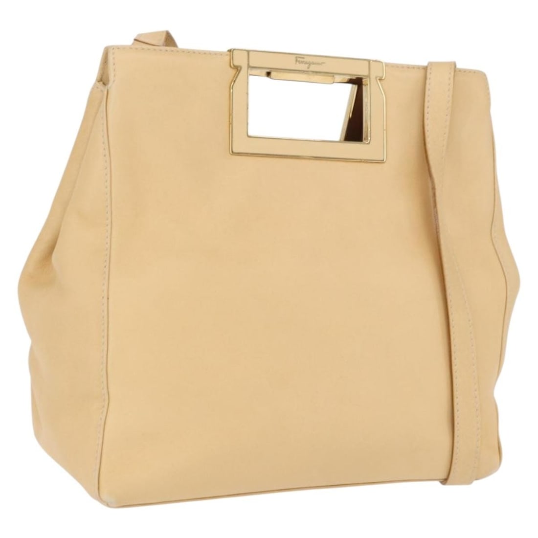 Beige Leather 2way Shoulder and Handbag by Salvatore Ferragamo: Beige Leather 2way Shoulder and Handbag by Salvatore Ferragamo This Salvatore Ferragamo 2-way handbag features beige and gold leather, offering versatile use as both a handbag and a shoulder bag with 