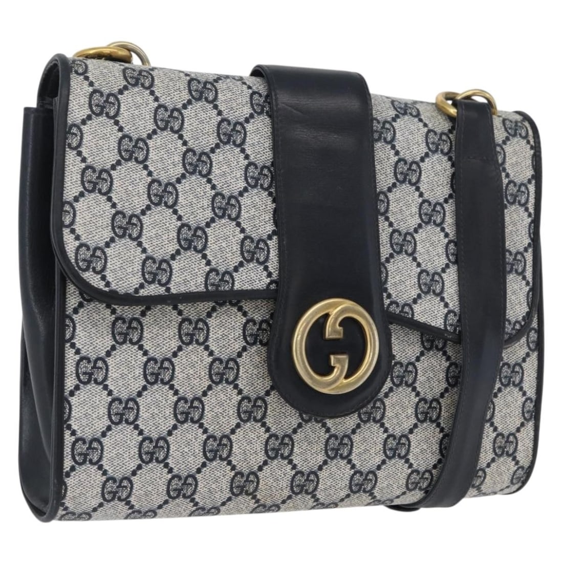 Gucci GG Supreme Navy Gold PVC Shoulder Bag Italy: Gucci GG Supreme Navy Gold PVC Shoulder Bag Italy This GUCCI GG Supreme shoulder bag features a navy and gold color combination with PVC leather and GG canvas materials. Designed for women, it offers 