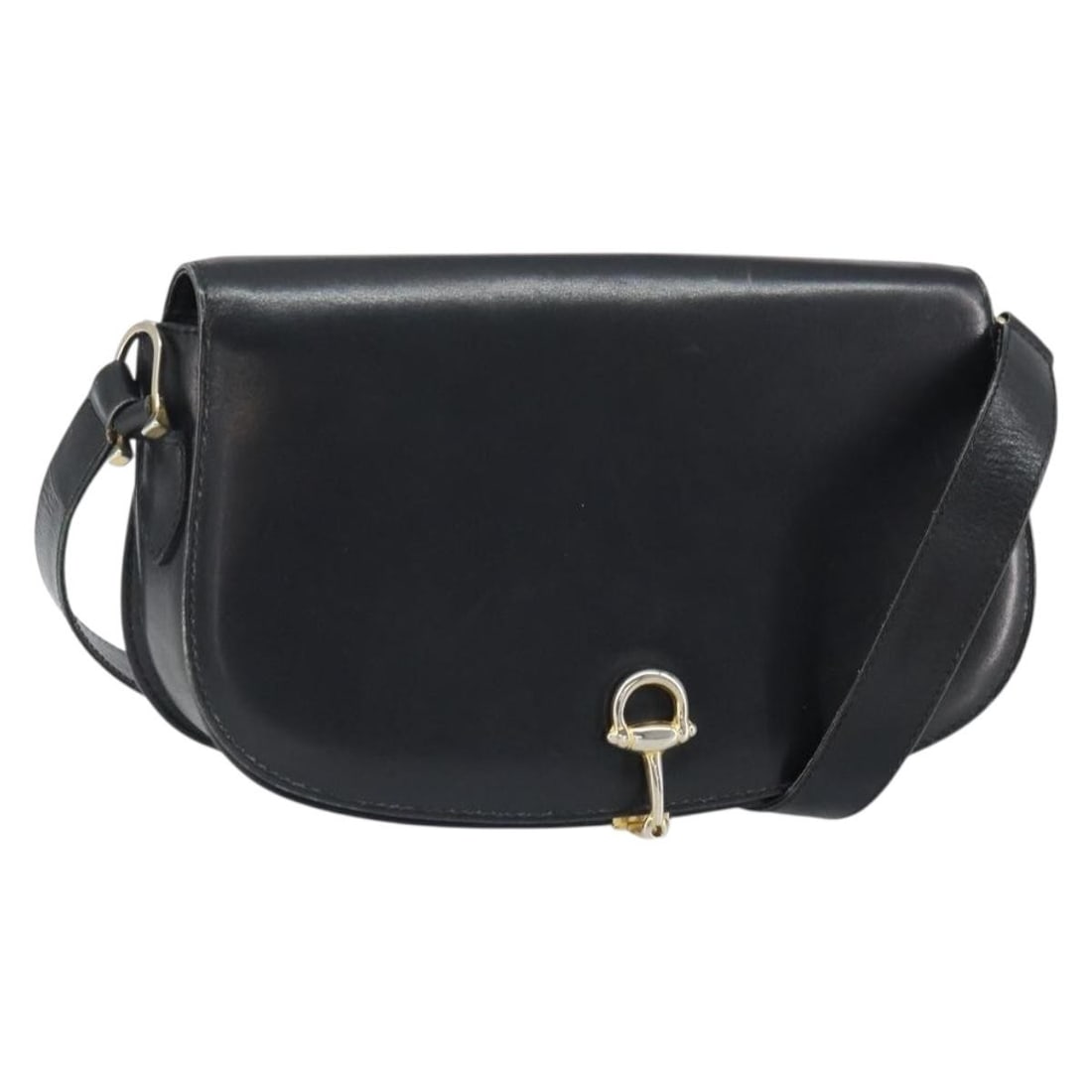 Black Leather Gucci Shoulder Bag with Gold Accents: Black Leather Gucci Shoulder Bag with Gold Accents This authentic Gucci shoulder bag features black leather with gold-tone accents. Made in Italy, the bag is designed with a classic silhouette and a s