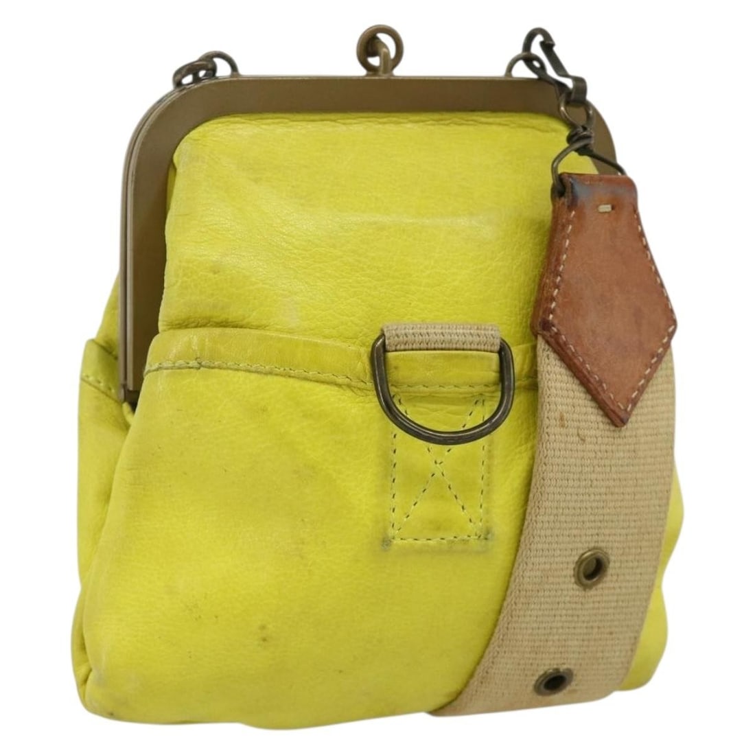 Miu Miu Yellow Leather Mini Shoulder Bag Made in Italy: Miu Miu Yellow Leather Mini Shoulder Bag Made in Italy A Miu Miu shoulder bag in yellow leather, made in Italy. The bag measures approximately W14 cm x H16 cm x D2 cm, with a shoulder drop of approxim