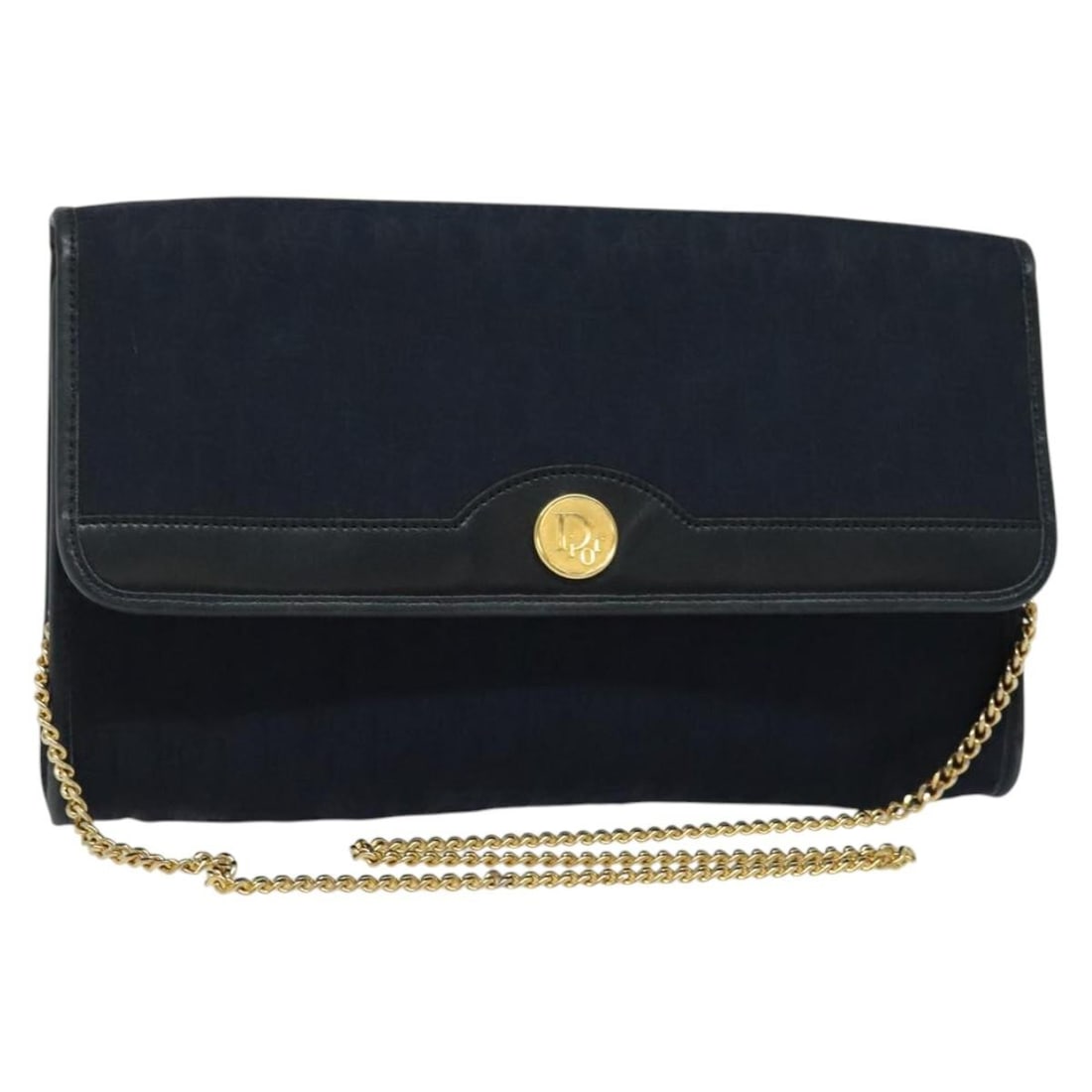 Christian Dior Trotter Shoulder Bag Navy Canvas Chain Strap: Christian Dior Trotter Shoulder Bag Navy Canvas Chain Strap A Christian Dior shoulder bag crafted in Trotter canvas in navy and gold. It measures approximately W27 cm x H16 cm x D3 cm, with a shoulder
