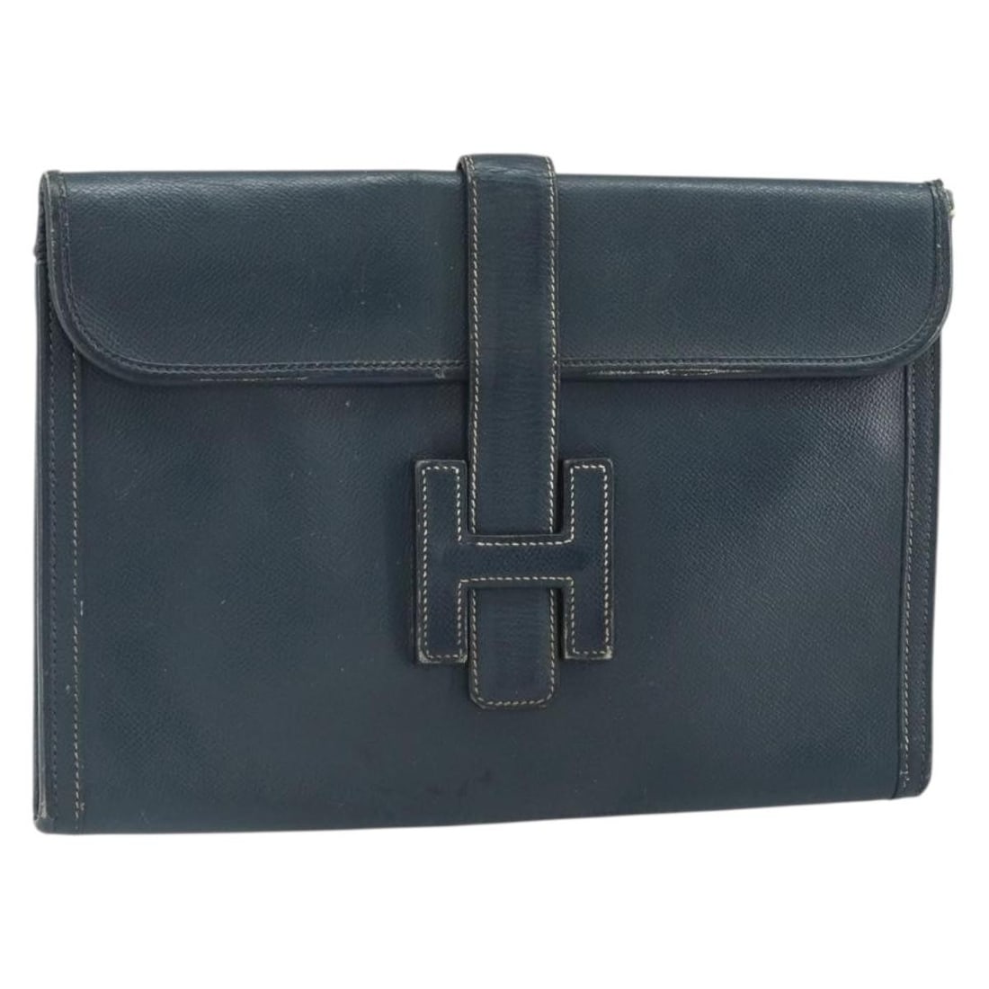 Hermes Navy Leather Clutch Bag for Women France: Hermes Navy Leather Clutch Bag for Women France Hermes clutch bag in navy leather, made in France. This women's clutch bag is offered as the item shown in the photo only, with no item box or dust bag 