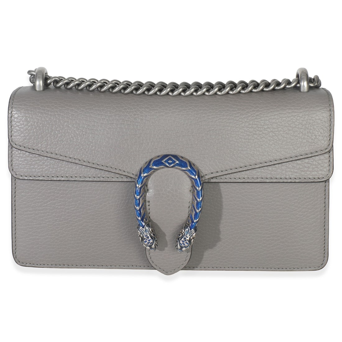 Gucci Small Dionysus Pebbled Gray Leather Shoulder Bag with Dustbag: Gucci Small Dionysus Pebbled Gray Leather Shoulder Bag with Dustbag This Gucci Small Dionysus shoulder bag is crafted from dusty grey pebbled calfskin leather and features a compact silhouette. It is 