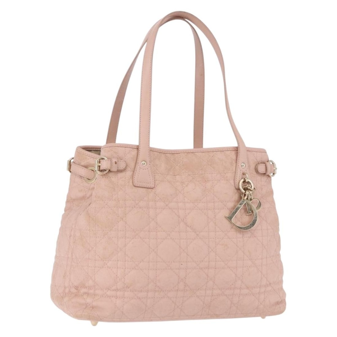 Christian Dior Cannage Canvas Hand Bag Pink Gold Tone Italy: Christian Dior Cannage Canvas Hand Bag Pink Gold Tone Italy Christian Dior Canage handbag in pink with gold-tone accents, made from canvas and crafted in Italy. The bag measures approximately 31 cm wi