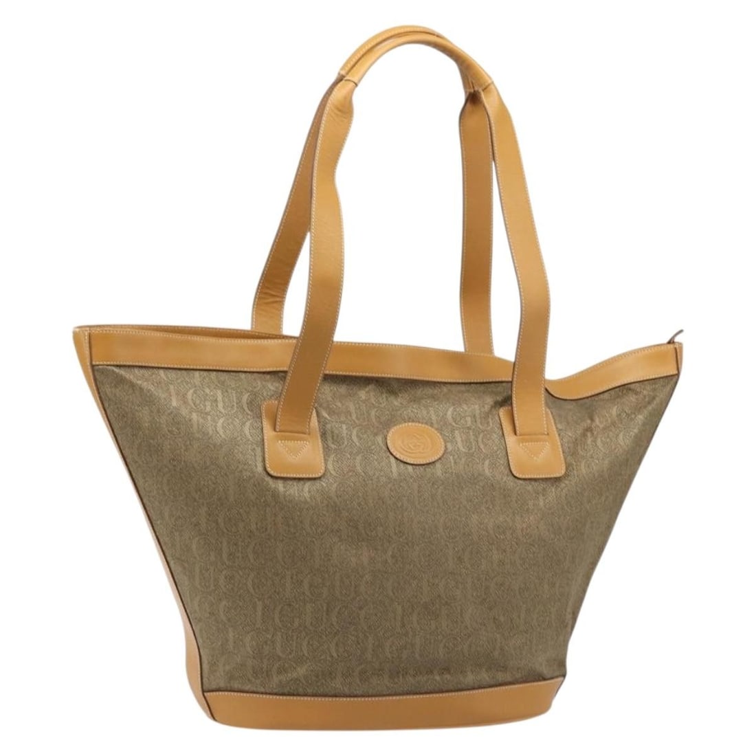 Beige and Gold GUCCI PVC Leather Tote Bag for Women: Beige and Gold GUCCI PVC Leather Tote Bag for Women This authentic Gucci tote bag features a beige and gold PVC leather exterior, designed for women. Made in Italy, the bag shows significant signs of 