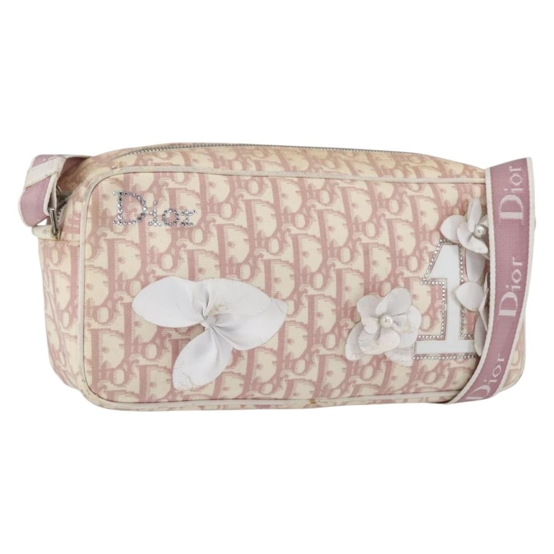 Christian Dior Trotter Canvas Pink Silver Shoulder Bag: Christian Dior Trotter Canvas Pink Silver Shoulder Bag Christian Dior shoulder bag in pink and silver Trotter canvas, made in Italy. The bag measures approximately 27 cm wide x 13 cm high x 7 cm deep,