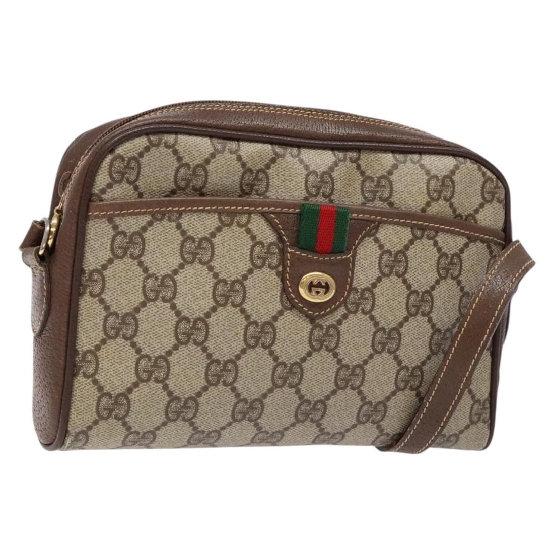 GUCCI GG Supreme Sherry Line Shoulder Bag Beige Gold PVC 116 02 089 Auth: GUCCI GG Supreme Sherry Line Shoulder Bag Beige Gold PVC 116 02 089 Auth This elegant GUCCI GG Supreme Web Sherry Line Shoulder Bag combines luxury with practicality. Crafted from durable PVC leather 
