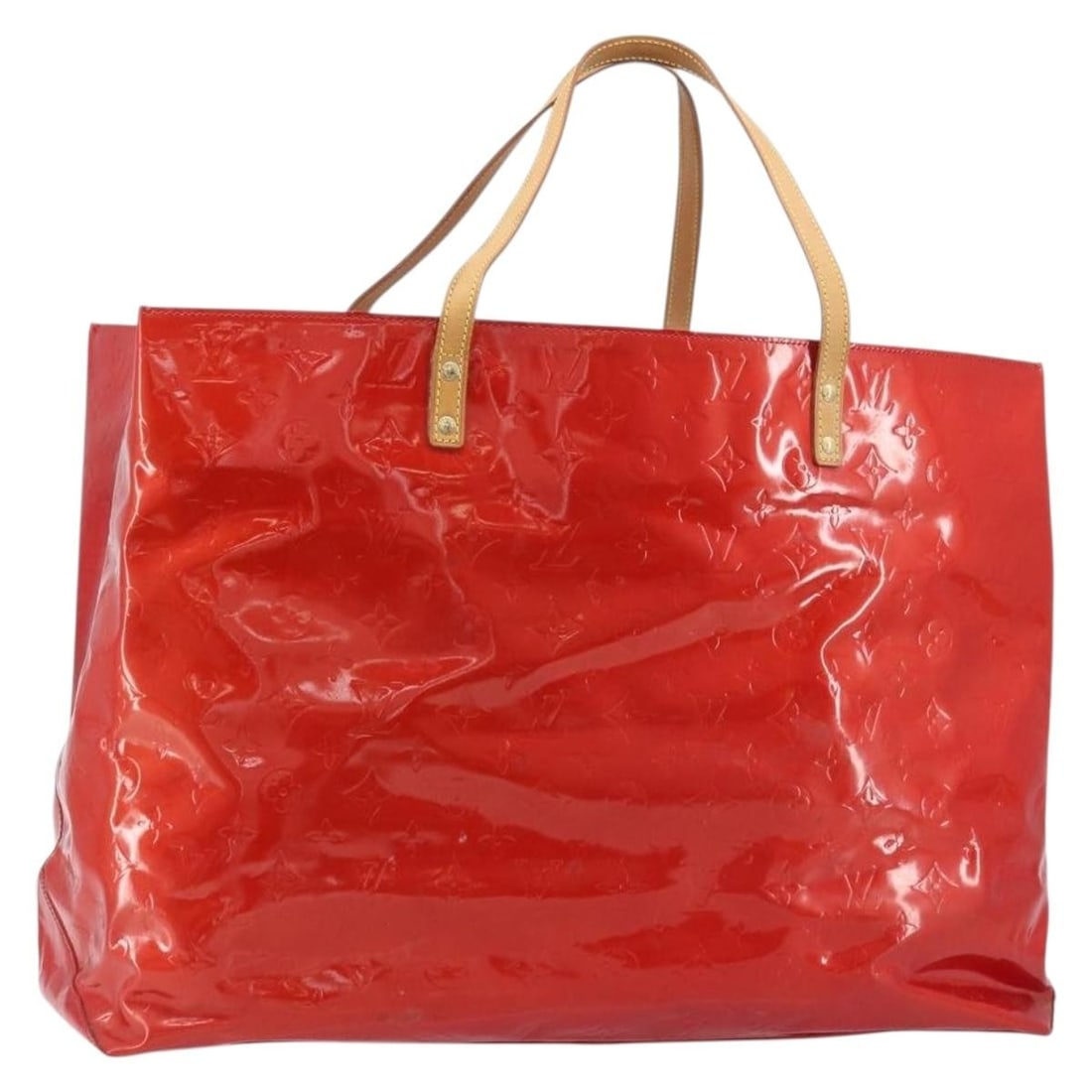 Louis Vuitton Reade GM Monogram Vernis Red Patent Leather Tote M91084: Louis Vuitton Reade GM Monogram Vernis Red Patent Leather Tote M91084 Louis Vuitton Monogram Vernis Reade GM tote bag in red patent leather. Made in France, this bag features the Monogram Vernis finis