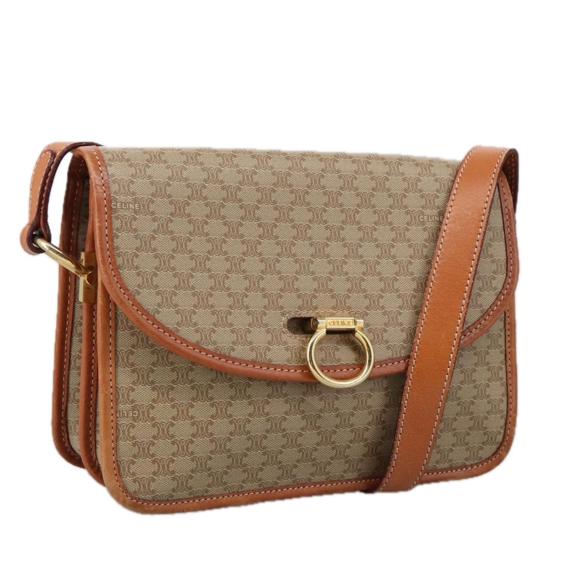 CELINE Macadam Canvas Beige Gold Shoulder Bag Italy: CELINE Macadam Canvas Beige Gold Shoulder Bag Italy This CELINE shoulder bag is crafted from Macadam Canvas in a beige and gold colorway. Made in Italy, it features a shoulder strap with an approximat