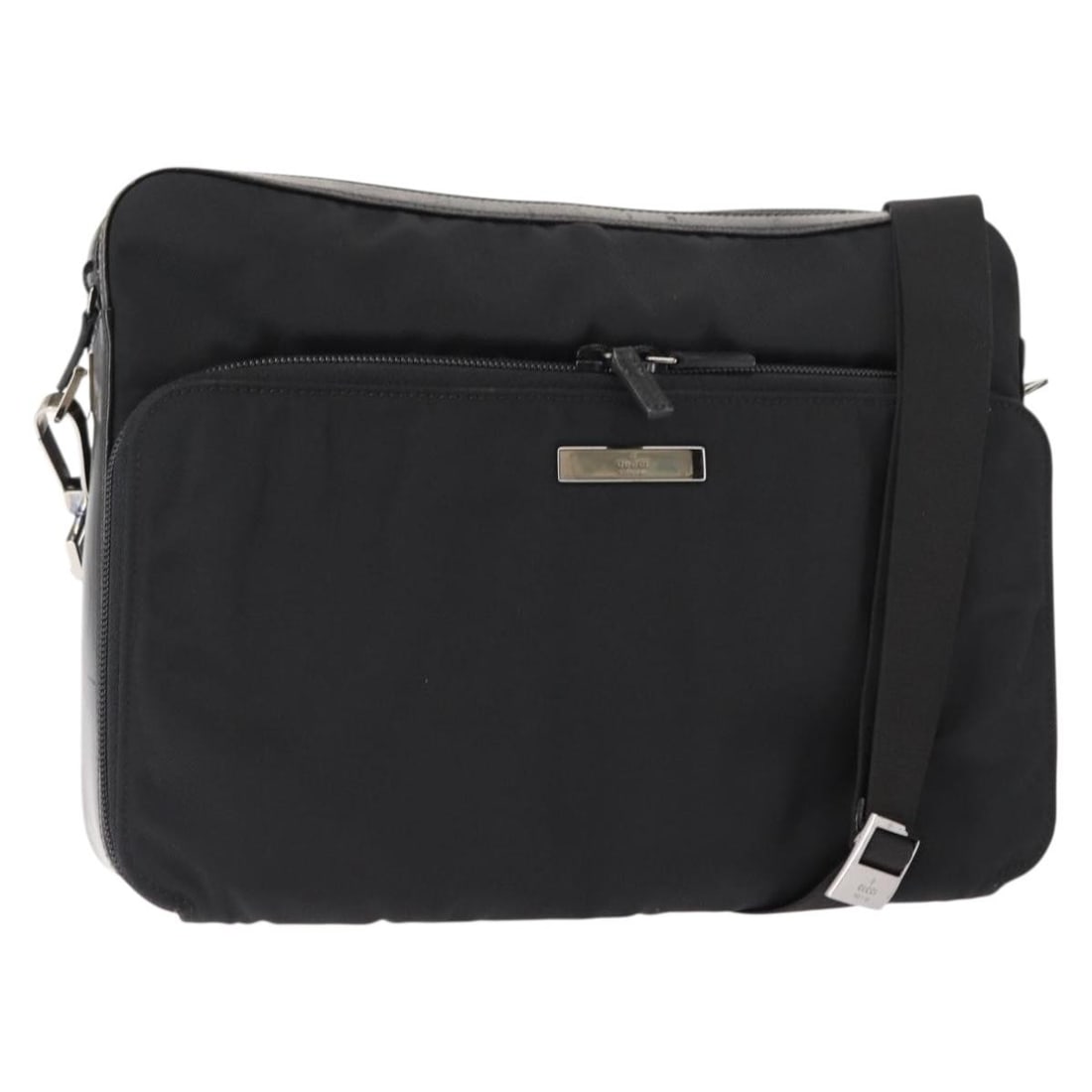GUCCI Black Nylon Shoulder Bag Made in Italy: GUCCI Black Nylon Shoulder Bag Made in Italy This authentic GUCCI shoulder bag combines style and functionality, crafted from durable nylon in a sleek black color. With dimensions of approximately 11.