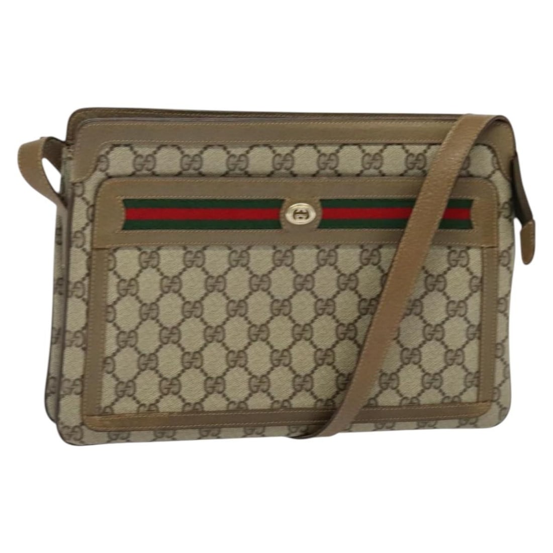 Gucci Sherry Line GG Supreme PVC Leather Shoulder Bag Beige 41 02 090: Gucci Sherry Line GG Supreme PVC Leather Shoulder Bag Beige 41 02 090 Gucci GG Supreme Web Sherry Line shoulder bag made in Italy, crafted from PVC leather and GG canvas in beige and gold. It measures