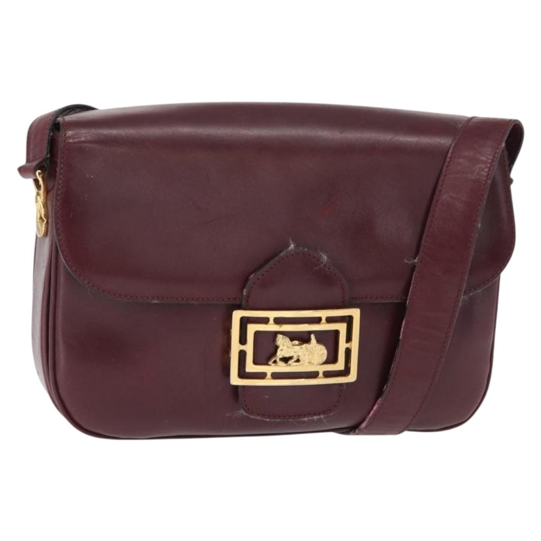 CELINE Bordeaux Gold Leather Horse Carriage Shoulder Bag Auth: CELINE Bordeaux Gold Leather Horse Carriage Shoulder Bag Auth Introducing the CELINE Horse Carriage Shoulder Bag, a stylish accessory crafted in Italy from high-quality leather. This bag features an e