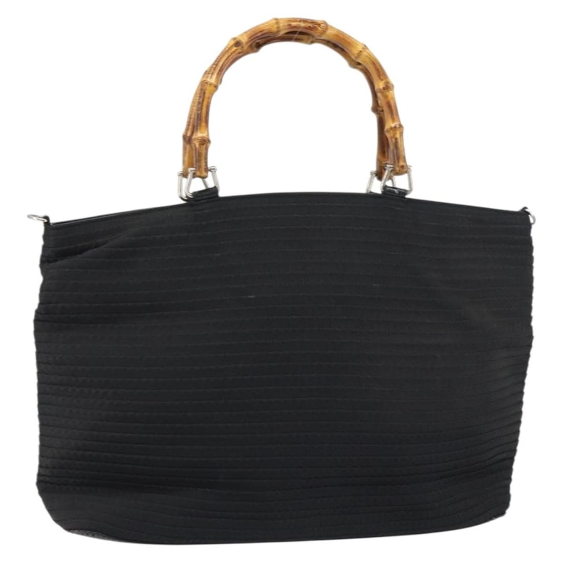 GUCCI 002 1364 0439 Black Silver Nylon Tote Bag Auth: GUCCI 002 1364 0439 Black Silver Nylon Tote Bag Auth This authentic GUCCI Bamboo Tote Bag combines elegant design with practicality. Crafted in Italy, it features a sleek black and silver color scheme