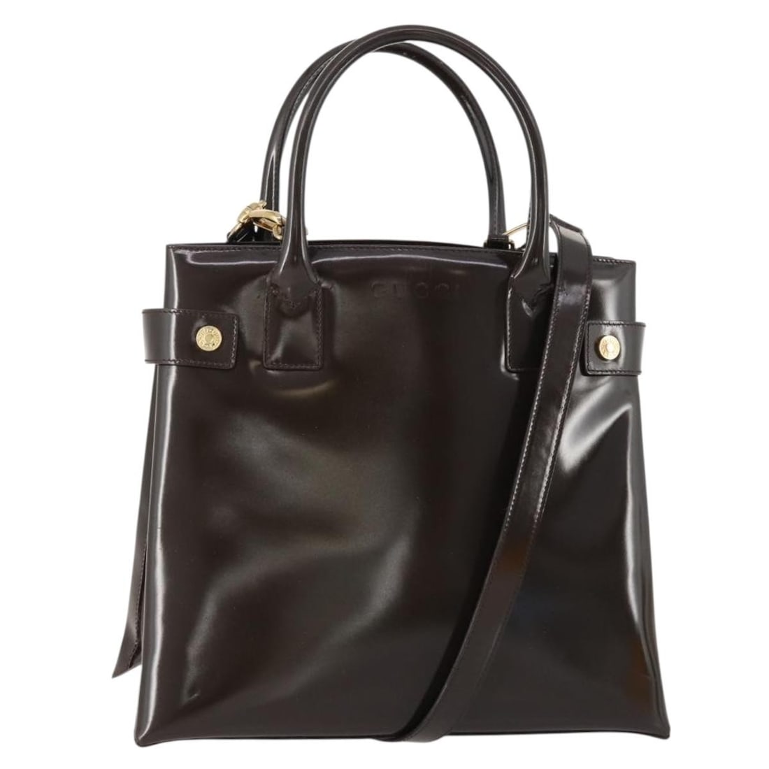 Gucci 000 2404 0503 Patent Leather 2way Handbag Brown: Gucci 000 2404 0503 Patent Leather 2way Handbag Brown Gucci 2-way handbag in brown leather and patent leather with gold-tone accents. Made in Italy, this women's bag includes a shoulder strap and can 