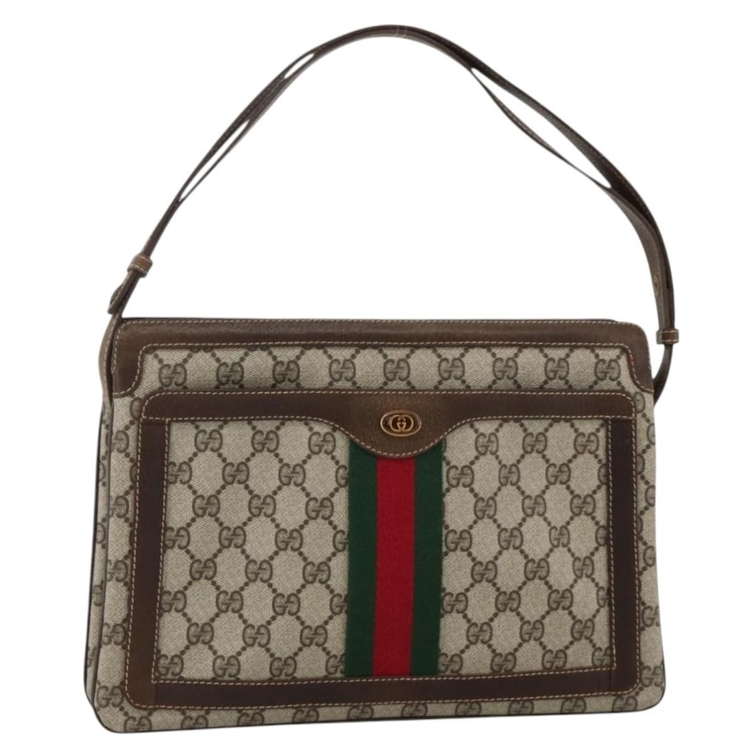 Gucci 14 01 4085 GG Supreme Sherry Web PVC shoulder bag: Gucci 14 01 4085 GG Supreme Sherry Web PVC shoulder bag Gucci GG Supreme Web Sherry Line shoulder bag in beige and gold PVC leather/GG canvas. Made in Italy, this women's bag measures approximately 31