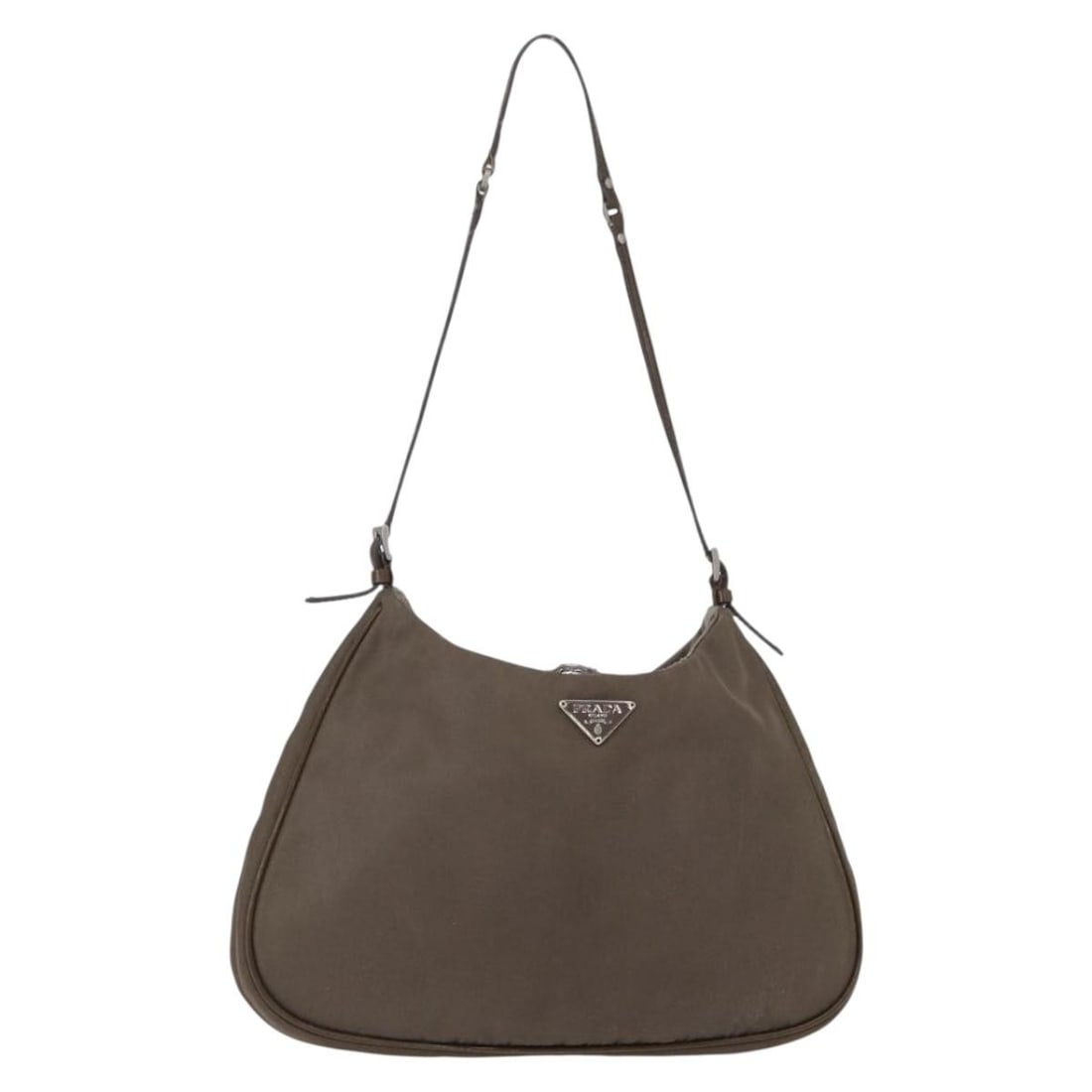 Prada Brown Nylon Shoulder Bag Italy 10.2in Strap Drop: Prada Brown Nylon Shoulder Bag Italy 10.2in Strap Drop This PRADA shoulder bag is crafted from brown nylon and designed for women. Made in Italy, it features a compact silhouette with approximate dime