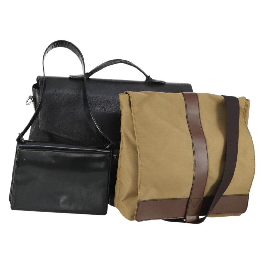 Set of 3 Salvatore Ferragamo Black Beige Nylon and Leather Shoulder Bags: Set of 3 Salvatore Ferragamo Black Beige Nylon and Leather Shoulder Bags This Salvatore Ferragamo shoulder bag set features three pieces crafted from durable nylon with leather accents in black and be