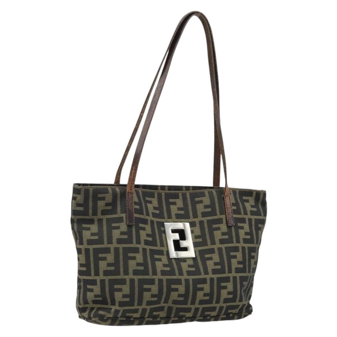 Fendi Zucca Canvas Brown Black Tote Bag Italy: Fendi Zucca Canvas Brown Black Tote Bag Italy This FENDI Zucca Canvas tote bag features a brown and black exterior crafted from PVC leather and Zucca canvas. Designed for women, it offers a compact si
