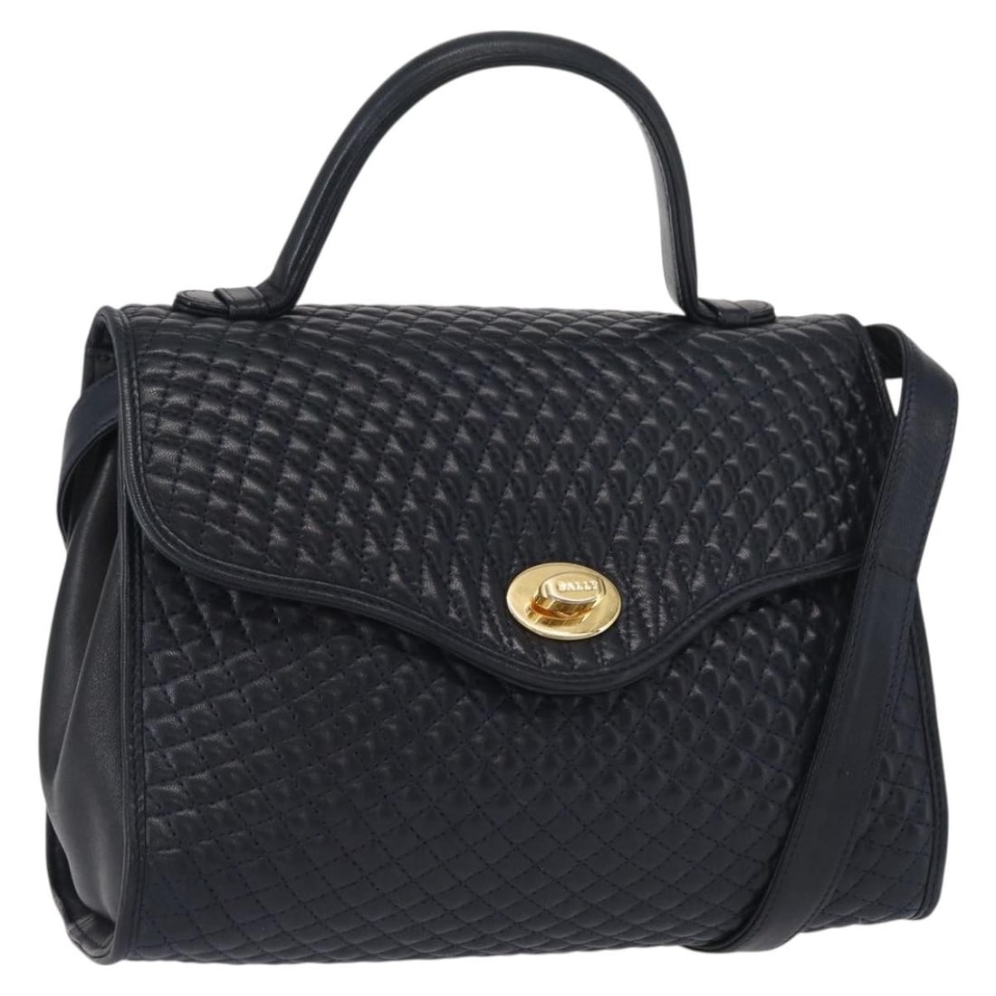 BALLY Navy Leather 2way Handbag with Shoulder Strap: BALLY Navy Leather 2way Handbag with Shoulder Strap BALLY women's 2-way handbag in navy leather with gold-tone accents. Made in Italy, this bag includes a shoulder strap and can be carried by the hand