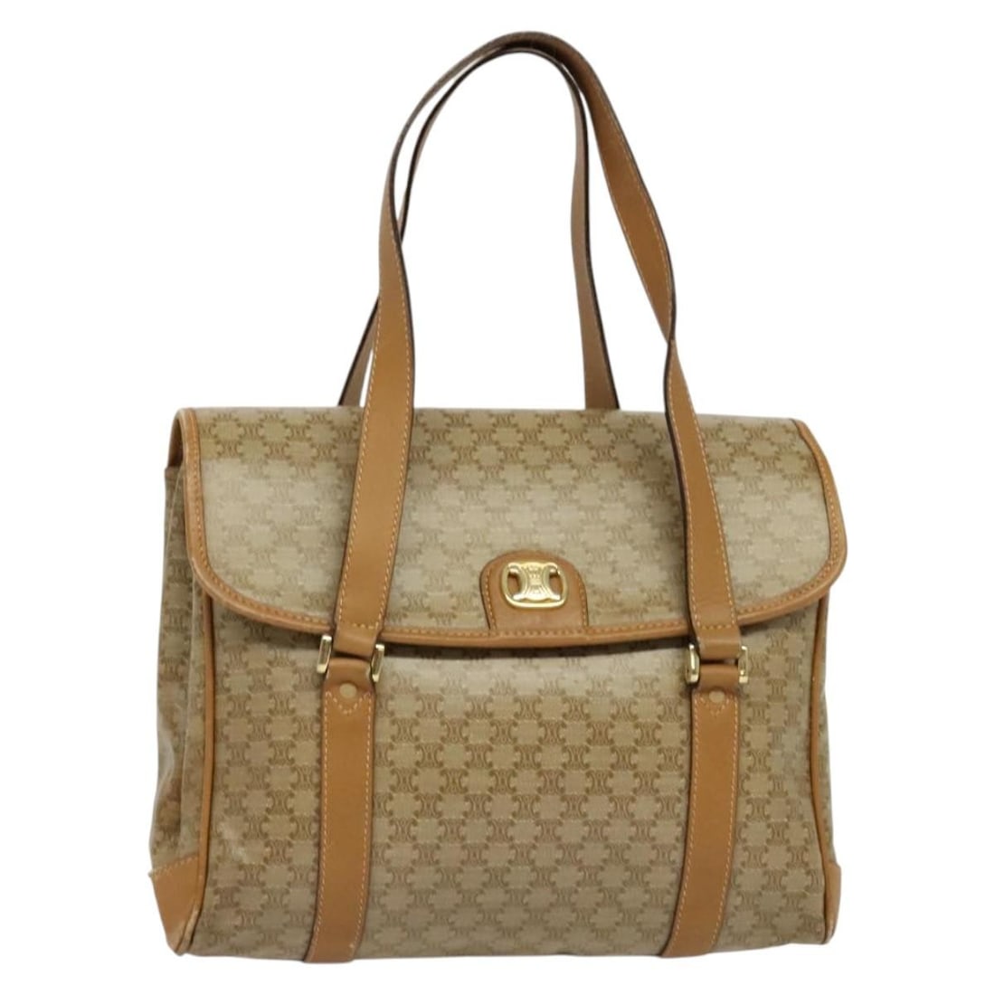 CELINE Macadam Hand Bag PVC Beige Gold Made in Italy: CELINE Macadam Hand Bag PVC Beige Gold Made in Italy This authentic CELINE Macadam Canvas Hand Bag showcases a stylish combination of beige and gold tones. Crafted in Italy, the exterior features dura