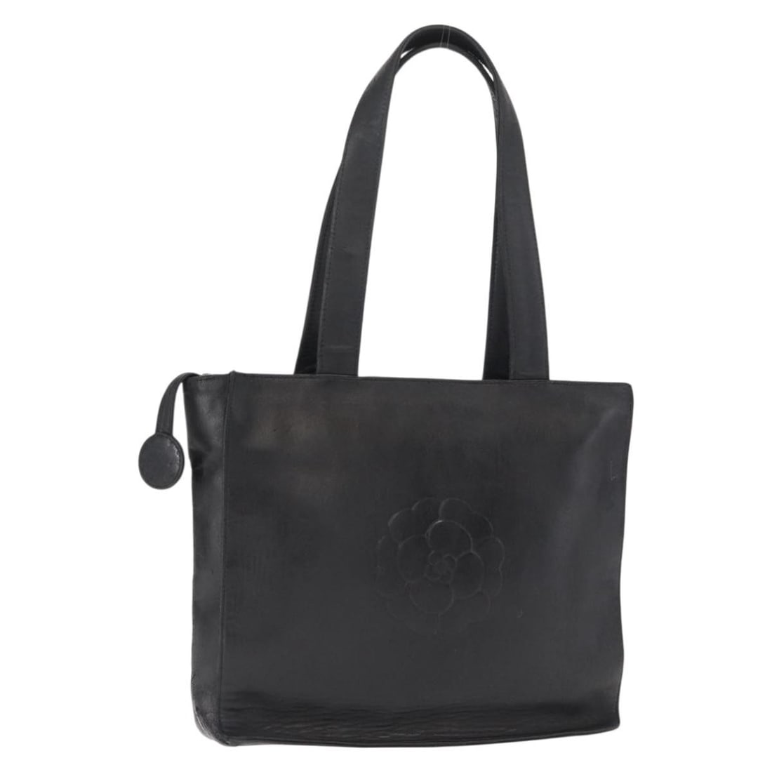 CHANEL Camelia Black Silver Lamb Skin Tote Bag Auth (1 of 18)