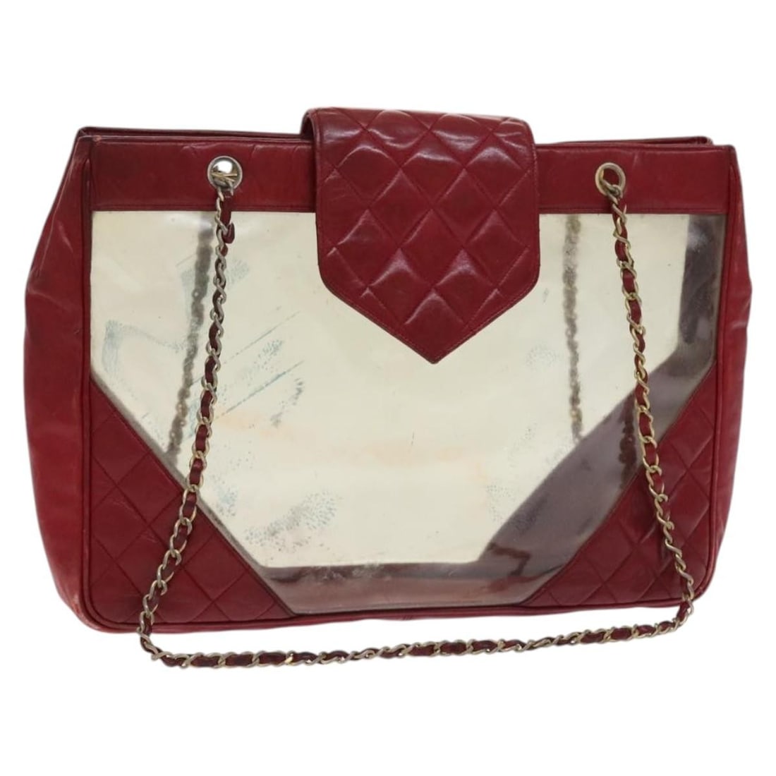 CHANEL CC Red Vinyl Matelasse Shoulder Bag with Chain Strap (1 of 18)